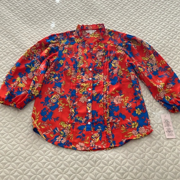 Nanette Lepore red multicolor floral blouse Size XS feels like medium size - Picture 4 of 16